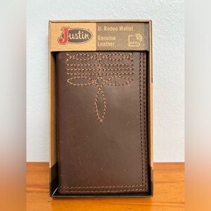 JUSTIN BOOTS NIB NWT Jr Rodeo Leather Brown Mens Wallet 2 SEE DESCRIPTION/DAMAGE
